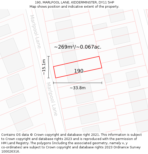 190, MARLPOOL LANE, KIDDERMINSTER, DY11 5HP: Plot and title map