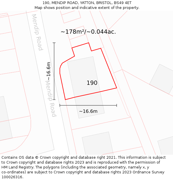 190, MENDIP ROAD, YATTON, BRISTOL, BS49 4ET: Plot and title map