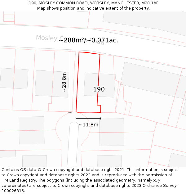 190, MOSLEY COMMON ROAD, WORSLEY, MANCHESTER, M28 1AF: Plot and title map
