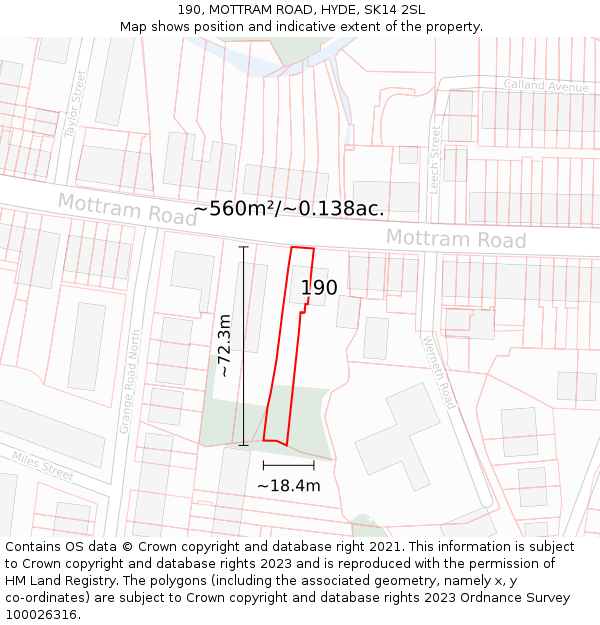 190, MOTTRAM ROAD, HYDE, SK14 2SL: Plot and title map