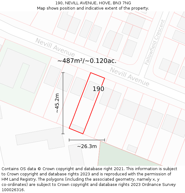 190, NEVILL AVENUE, HOVE, BN3 7NG: Plot and title map