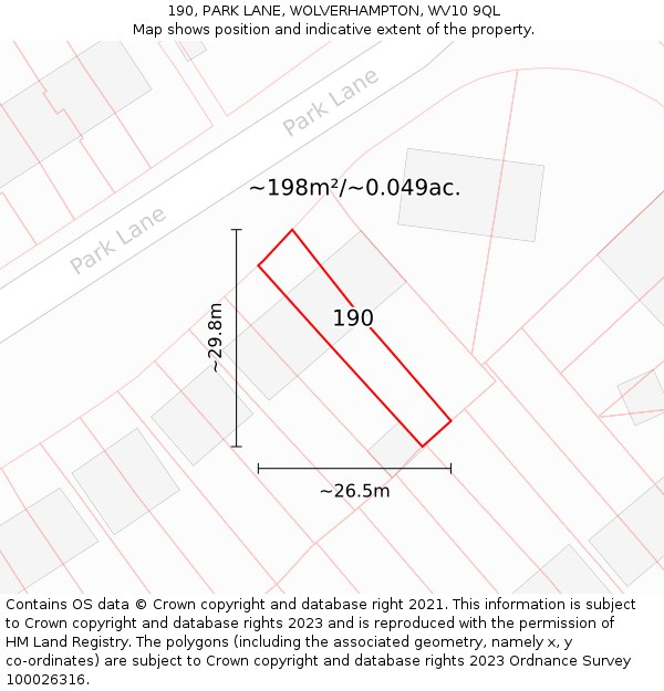 190, PARK LANE, WOLVERHAMPTON, WV10 9QL: Plot and title map