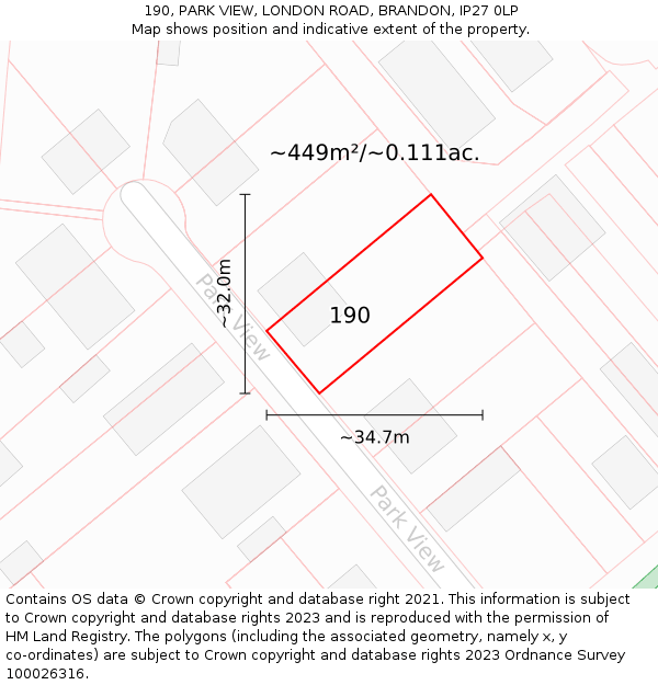 190, PARK VIEW, LONDON ROAD, BRANDON, IP27 0LP: Plot and title map