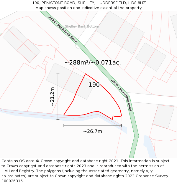 190, PENISTONE ROAD, SHELLEY, HUDDERSFIELD, HD8 8HZ: Plot and title map