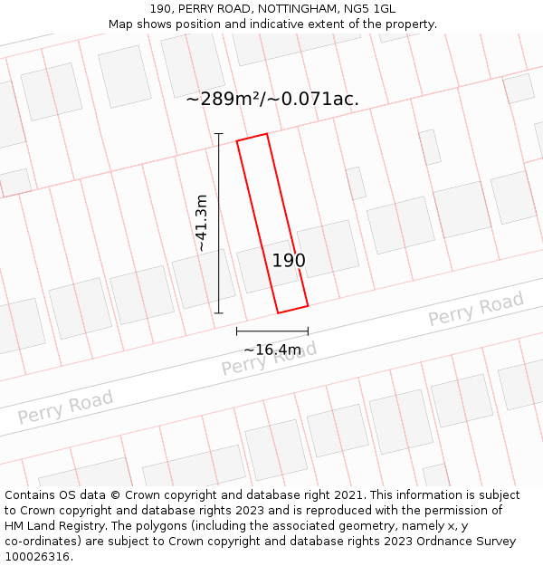 190, PERRY ROAD, NOTTINGHAM, NG5 1GL: Plot and title map
