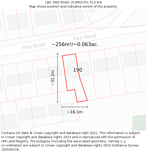 190, PIKE ROAD, PLYMOUTH, PL3 6HJ: Plot and title map