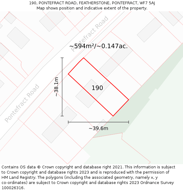 190, PONTEFRACT ROAD, FEATHERSTONE, PONTEFRACT, WF7 5AJ: Plot and title map