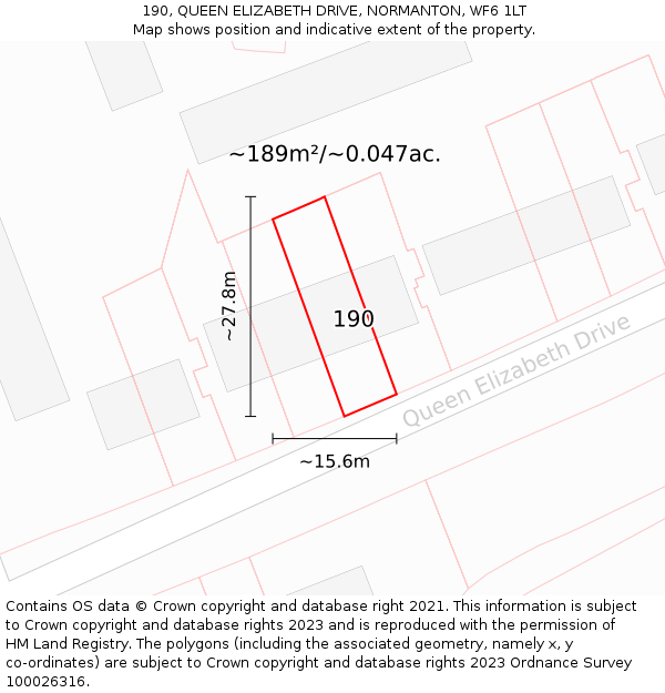 190, QUEEN ELIZABETH DRIVE, NORMANTON, WF6 1LT: Plot and title map