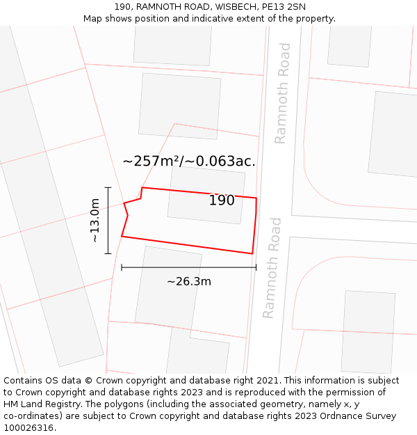 190, RAMNOTH ROAD, WISBECH, PE13 2SN: Plot and title map