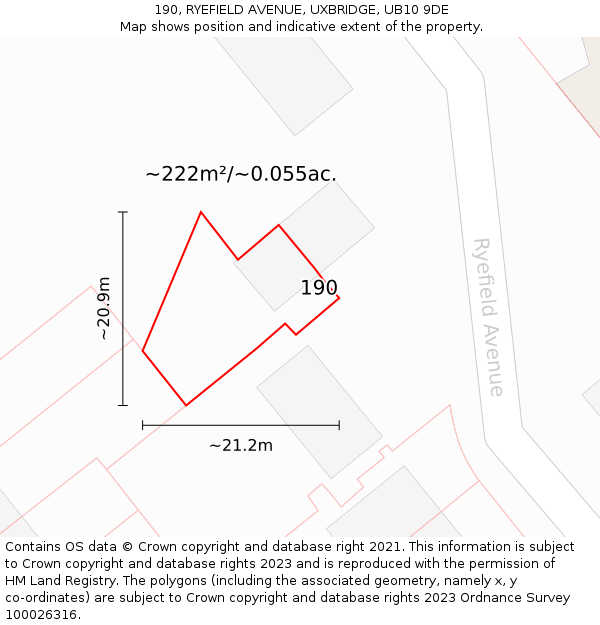 190, RYEFIELD AVENUE, UXBRIDGE, UB10 9DE: Plot and title map