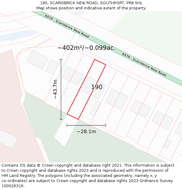 190, SCARISBRICK NEW ROAD, SOUTHPORT, PR8 5HL: Plot and title map