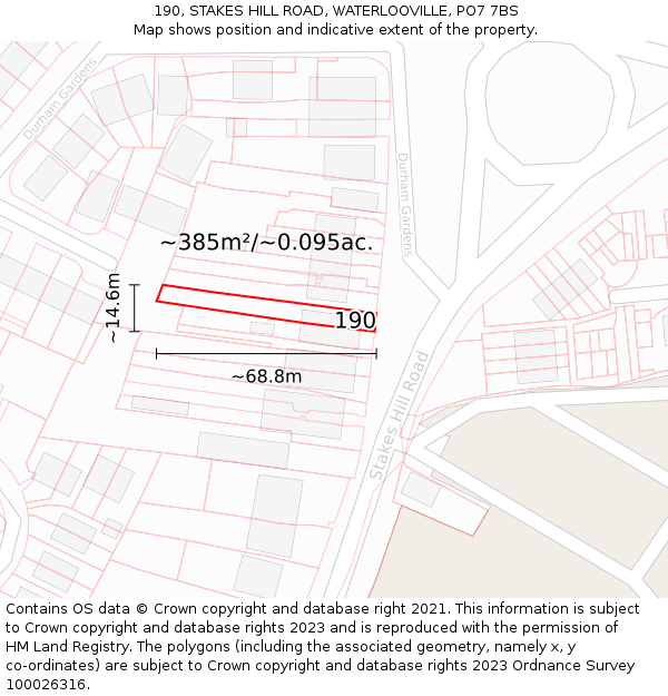 190, STAKES HILL ROAD, WATERLOOVILLE, PO7 7BS: Plot and title map