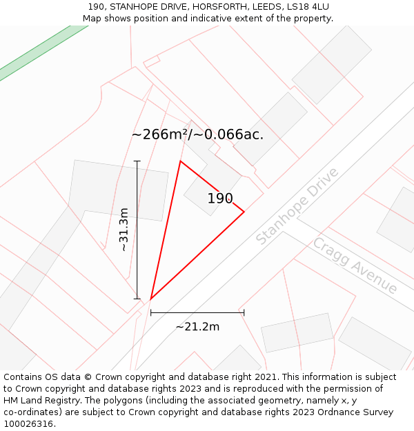 190, STANHOPE DRIVE, HORSFORTH, LEEDS, LS18 4LU: Plot and title map