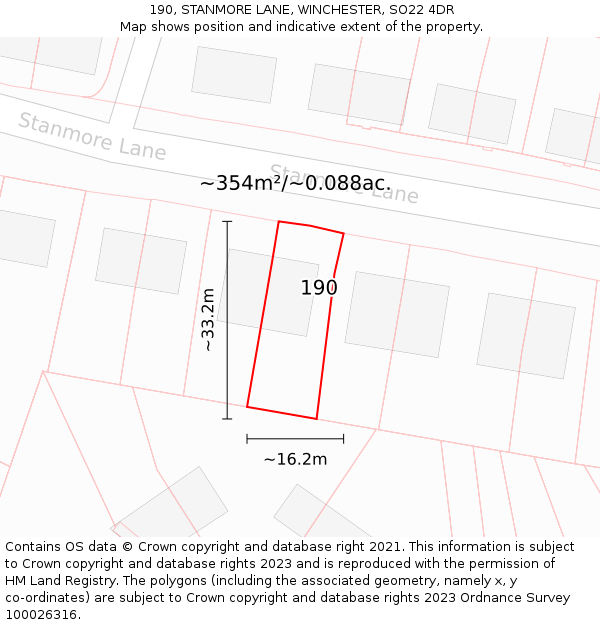 190, STANMORE LANE, WINCHESTER, SO22 4DR: Plot and title map