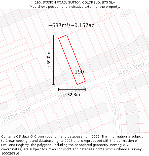 190, STATION ROAD, SUTTON COLDFIELD, B73 5LH: Plot and title map