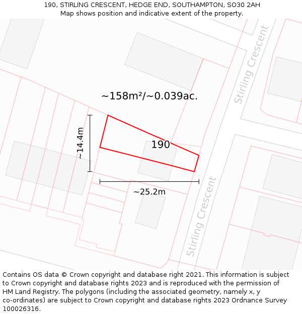 190, STIRLING CRESCENT, HEDGE END, SOUTHAMPTON, SO30 2AH: Plot and title map