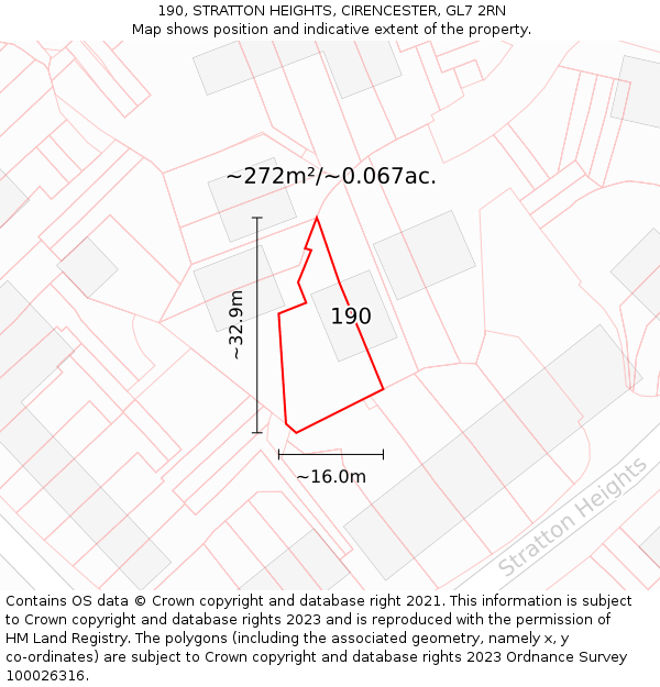 190, STRATTON HEIGHTS, CIRENCESTER, GL7 2RN: Plot and title map