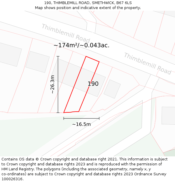190, THIMBLEMILL ROAD, SMETHWICK, B67 6LS: Plot and title map