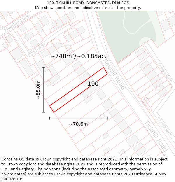 190, TICKHILL ROAD, DONCASTER, DN4 8QS: Plot and title map