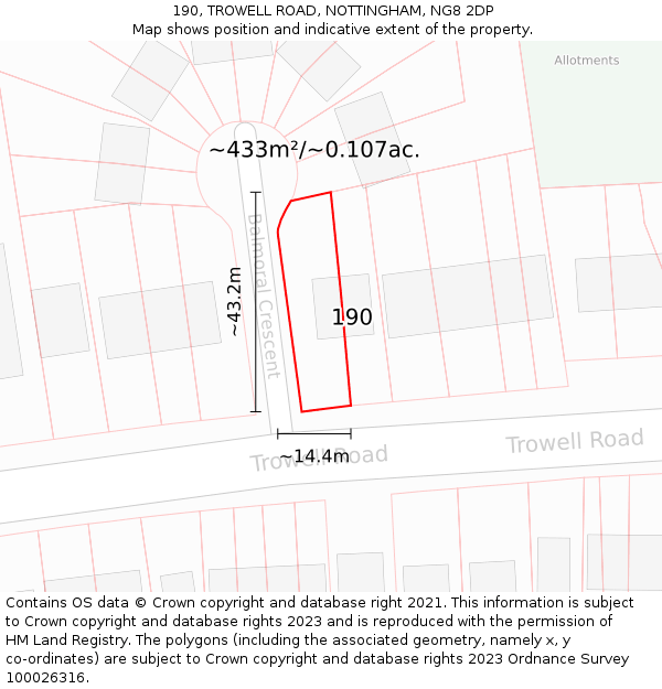 190, TROWELL ROAD, NOTTINGHAM, NG8 2DP: Plot and title map