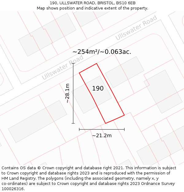 190, ULLSWATER ROAD, BRISTOL, BS10 6EB: Plot and title map