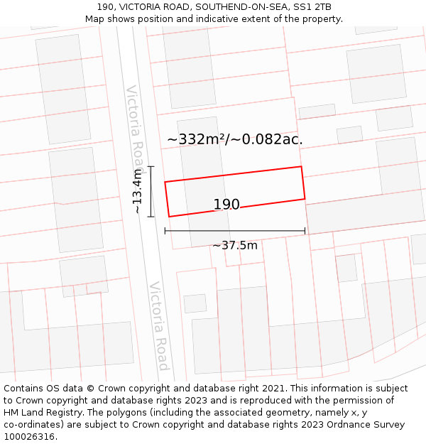 190, VICTORIA ROAD, SOUTHEND-ON-SEA, SS1 2TB: Plot and title map