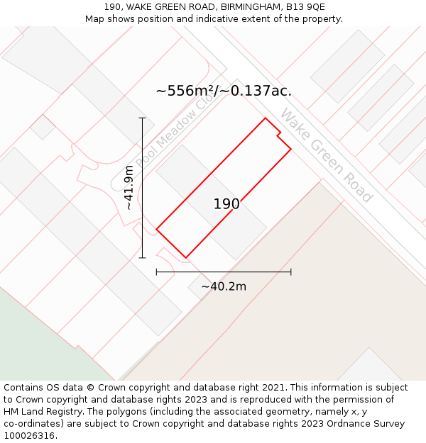 190, WAKE GREEN ROAD, BIRMINGHAM, B13 9QE: Plot and title map