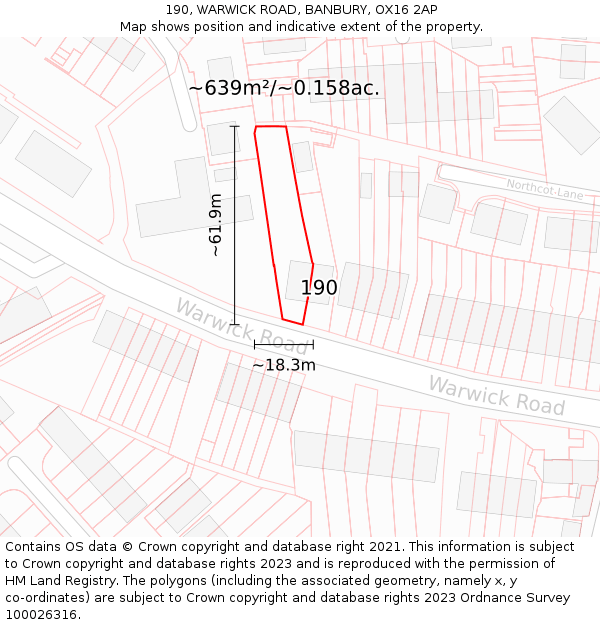 190, WARWICK ROAD, BANBURY, OX16 2AP: Plot and title map