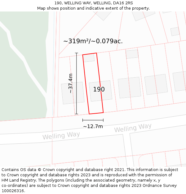 190, WELLING WAY, WELLING, DA16 2RS: Plot and title map