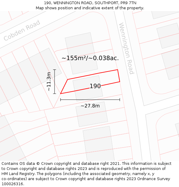 190, WENNINGTON ROAD, SOUTHPORT, PR9 7TN: Plot and title map