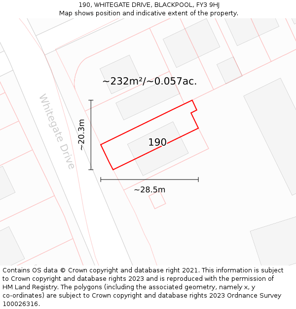 190, WHITEGATE DRIVE, BLACKPOOL, FY3 9HJ: Plot and title map