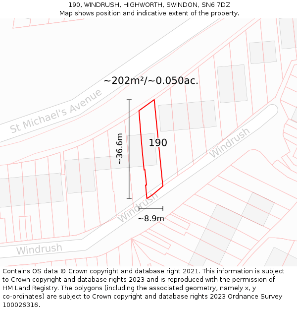 190, WINDRUSH, HIGHWORTH, SWINDON, SN6 7DZ: Plot and title map