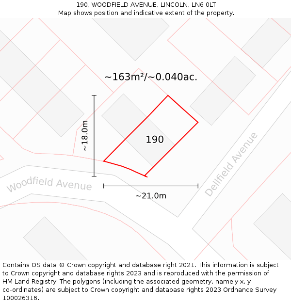 190, WOODFIELD AVENUE, LINCOLN, LN6 0LT: Plot and title map