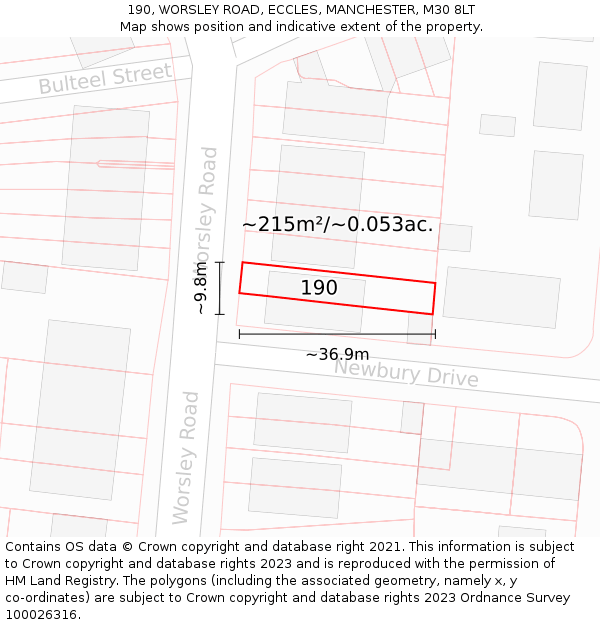 190, WORSLEY ROAD, ECCLES, MANCHESTER, M30 8LT: Plot and title map