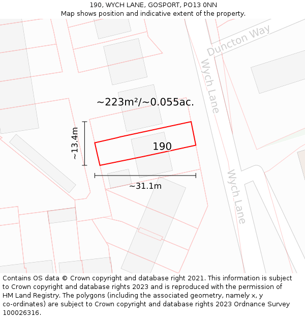 190, WYCH LANE, GOSPORT, PO13 0NN: Plot and title map