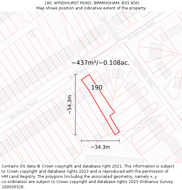 190, WYNDHURST ROAD, BIRMINGHAM, B33 9DN: Plot and title map
