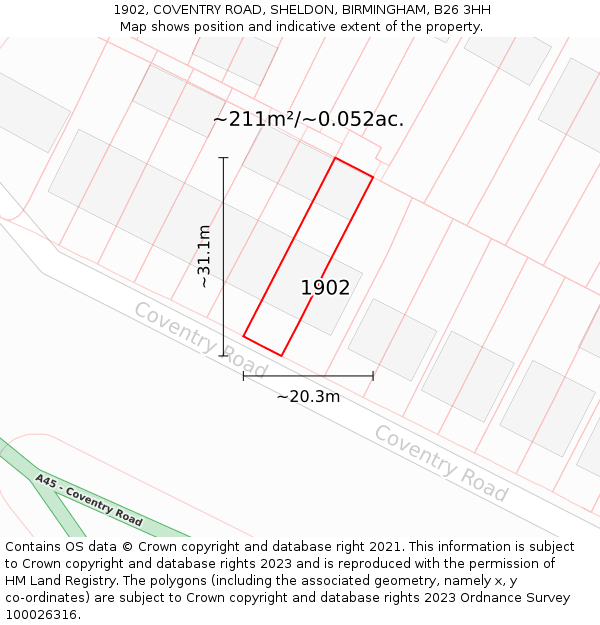 1902, COVENTRY ROAD, SHELDON, BIRMINGHAM, B26 3HH: Plot and title map