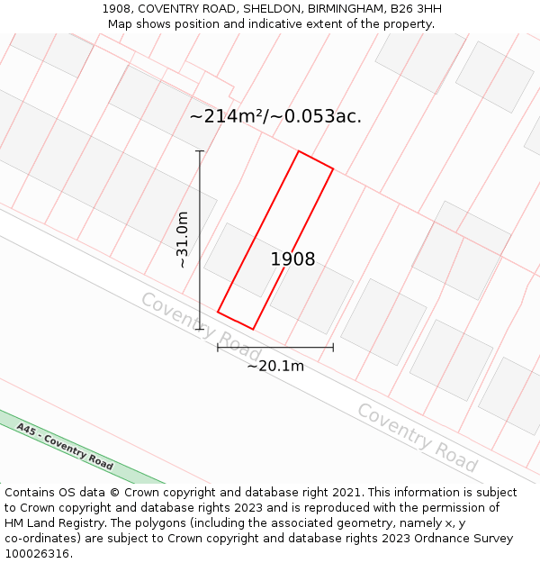 1908, COVENTRY ROAD, SHELDON, BIRMINGHAM, B26 3HH: Plot and title map