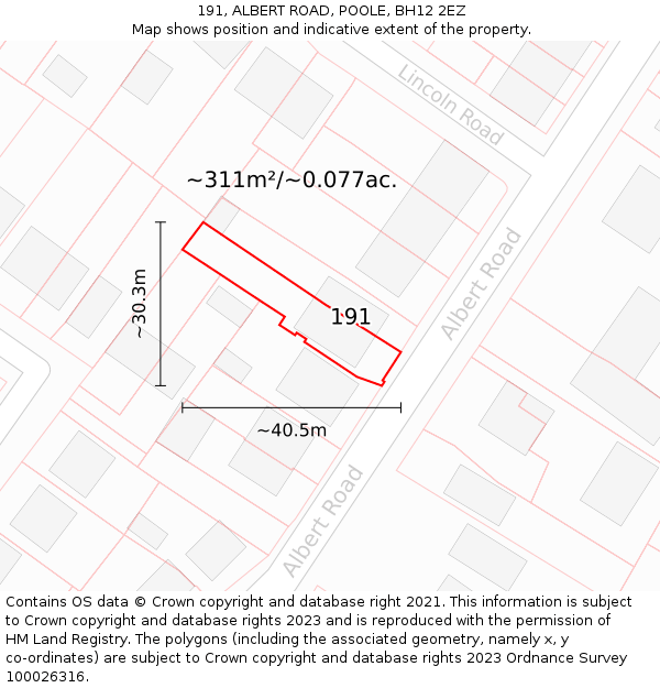 191, ALBERT ROAD, POOLE, BH12 2EZ: Plot and title map