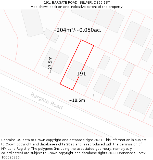 191, BARGATE ROAD, BELPER, DE56 1ST: Plot and title map