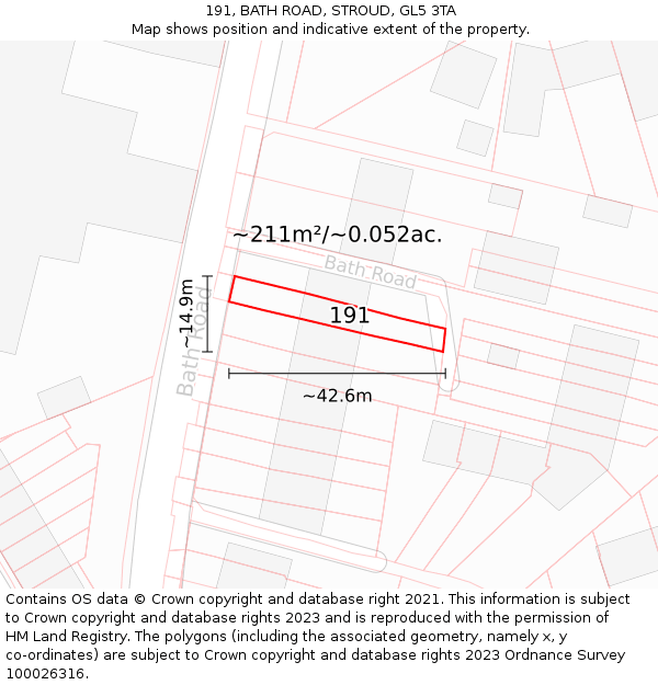 191, BATH ROAD, STROUD, GL5 3TA: Plot and title map