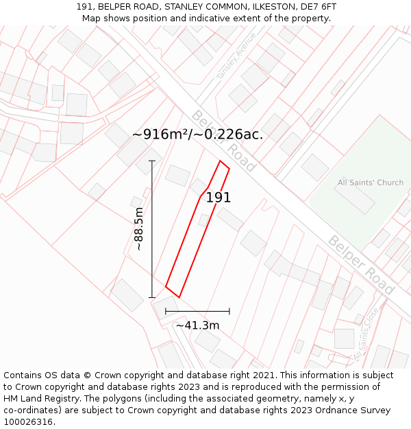 191, BELPER ROAD, STANLEY COMMON, ILKESTON, DE7 6FT: Plot and title map