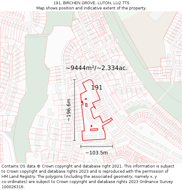 191, BIRCHEN GROVE, LUTON, LU2 7TS: Plot and title map