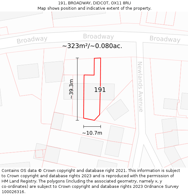 191, BROADWAY, DIDCOT, OX11 8RU: Plot and title map