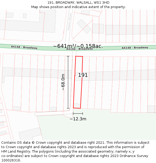 191, BROADWAY, WALSALL, WS1 3HD: Plot and title map