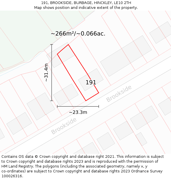 191, BROOKSIDE, BURBAGE, HINCKLEY, LE10 2TH: Plot and title map