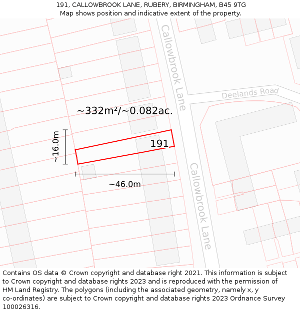191, CALLOWBROOK LANE, RUBERY, BIRMINGHAM, B45 9TG: Plot and title map