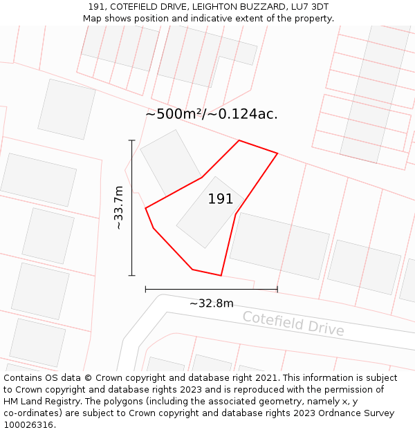 191, COTEFIELD DRIVE, LEIGHTON BUZZARD, LU7 3DT: Plot and title map