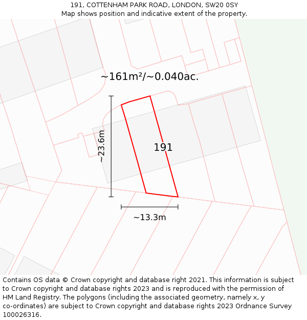 191, COTTENHAM PARK ROAD, LONDON, SW20 0SY: Plot and title map
