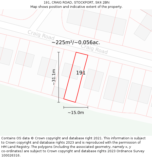 191, CRAIG ROAD, STOCKPORT, SK4 2BN: Plot and title map